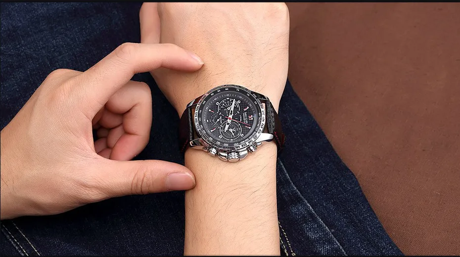 Megir 1010 Men Quartz  Watches Top Brand Luxury Leather Strap Male Men's Watch Sports Watches