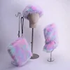wholesale ladies faux fur boots headband with purse set colorful plush women shoes winter snow furry boots