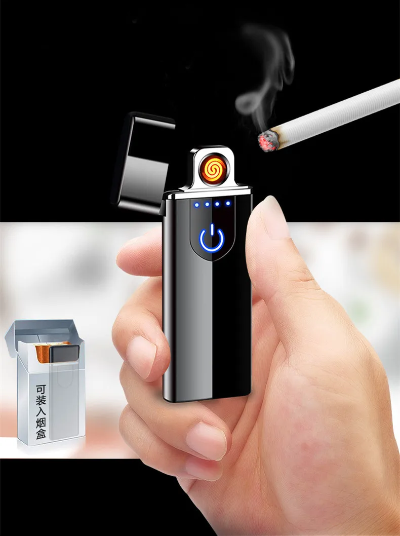 Portable Small Size Heat Coil Slim Lighter Zinc Alloy Fingerprint Encendedor Electrico USB.jpg
