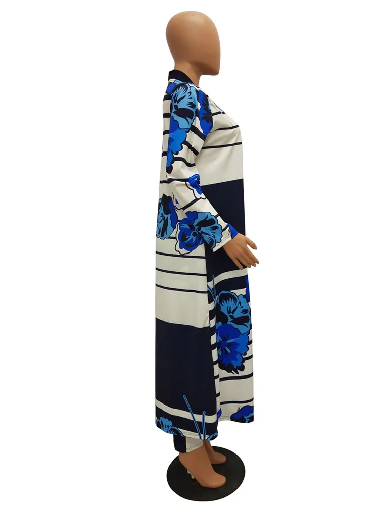 SACM202 print trendy long coat and pencil pants women casual suit ladies 2 piece set