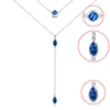 Factory Supply 925 Sterling Silver blue CZ Double Layered Chain Necklace for Lady Women