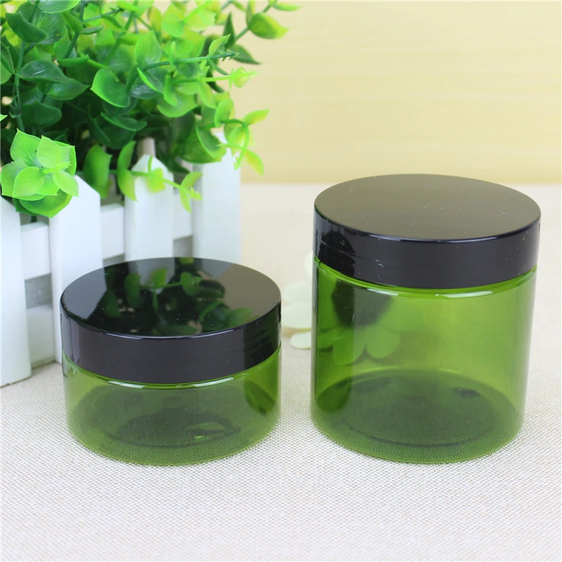 100ml 200ml Plastic Green Face Mask Cream Containers With Black Cap