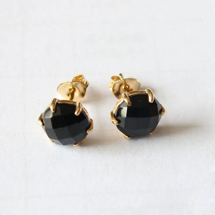 Details about   Black Onyx CZ Gemstone Jewelry Gold Plated 925 Sterling Silver Earrings 