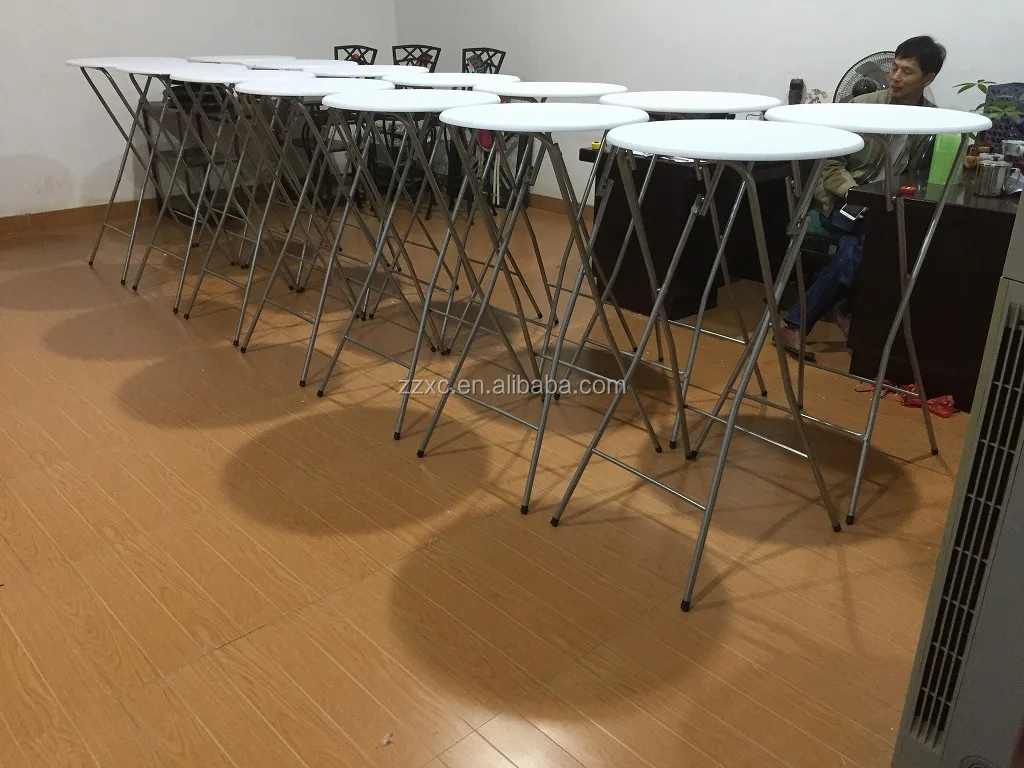 Metal Folding High Bar Cocktail Table With Round Wooden Top Buy Bar