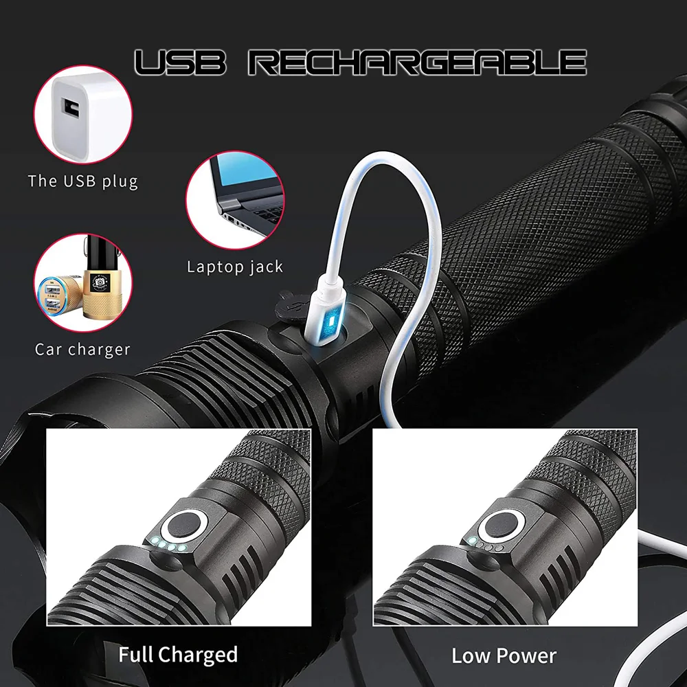 LED Flashlight Telescopic Dimming XPH70 Flashlight Rechargeable Battery ZOOM Flashlight Emergency Aluminum Alloy 90 30000 36000 supplier