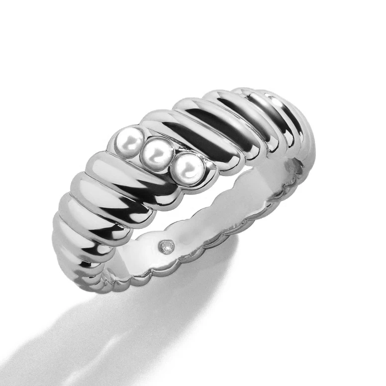 Statement Unisex Gold Plated Silver Twisted Dome Ring With Pearl