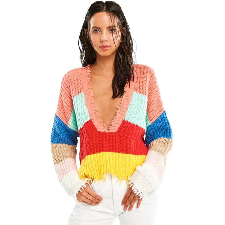 rainbow v neck sweater