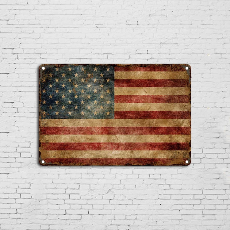 Sign USA Patriotic Home Decor Patriotic Vintage American Flag Sign 8 x 12" Tin