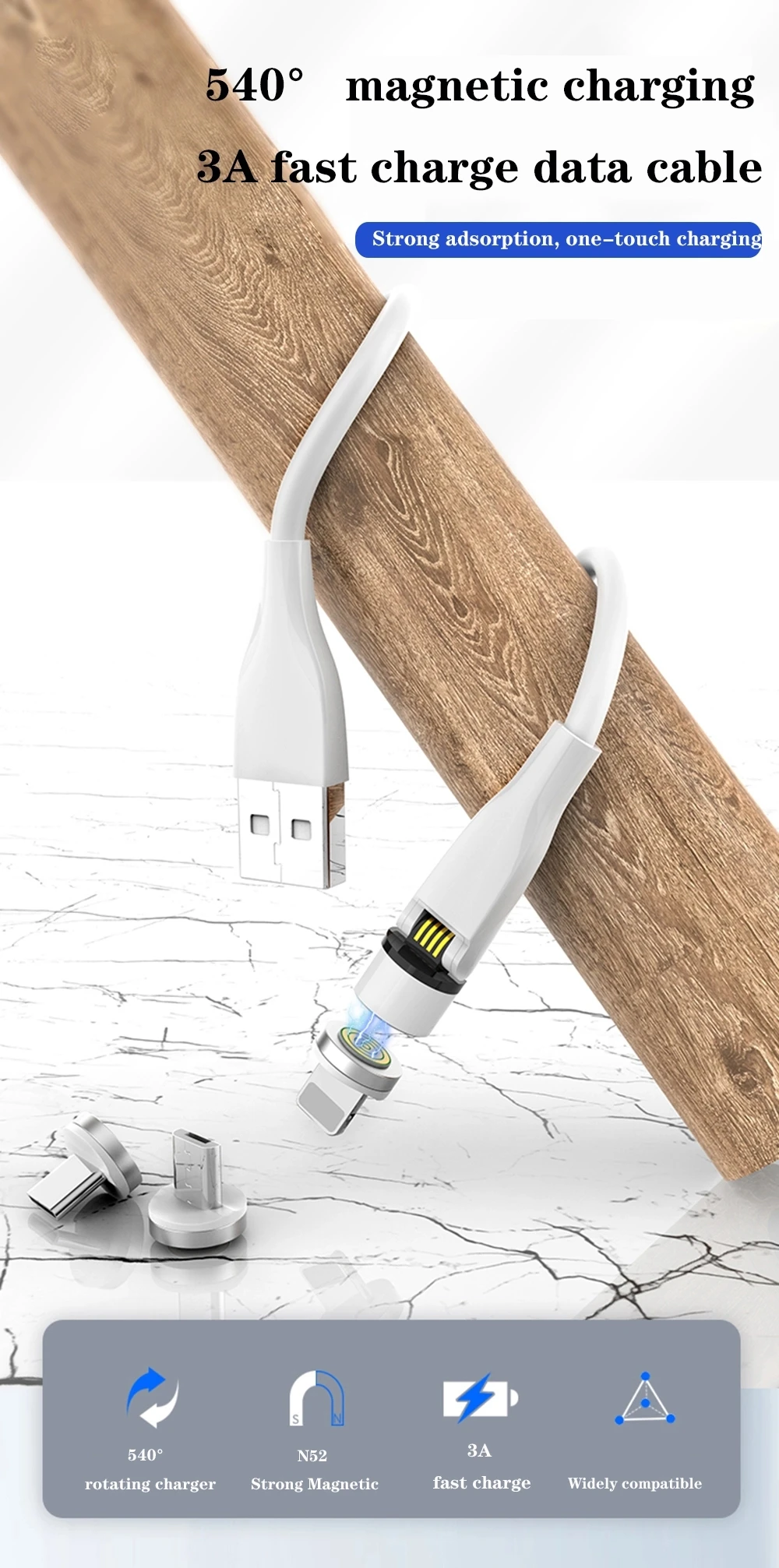 High quality 540 degrees magnetic charger cables Fast charging for phone - ANKUX.COM