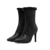 Winter Sexy Pointed Rabbit Hair Women Boots Ankle High Heels Shoes Fashion Fur Boots Women