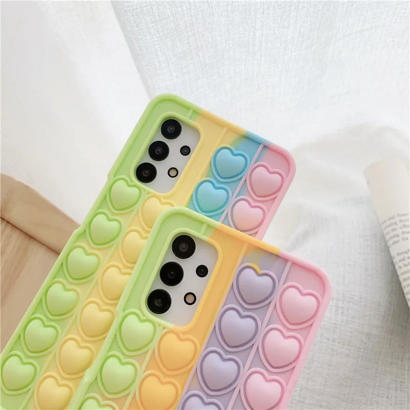 Heart Pattern Push Bubble Phone Case,Reliever Stress For Samsung S21