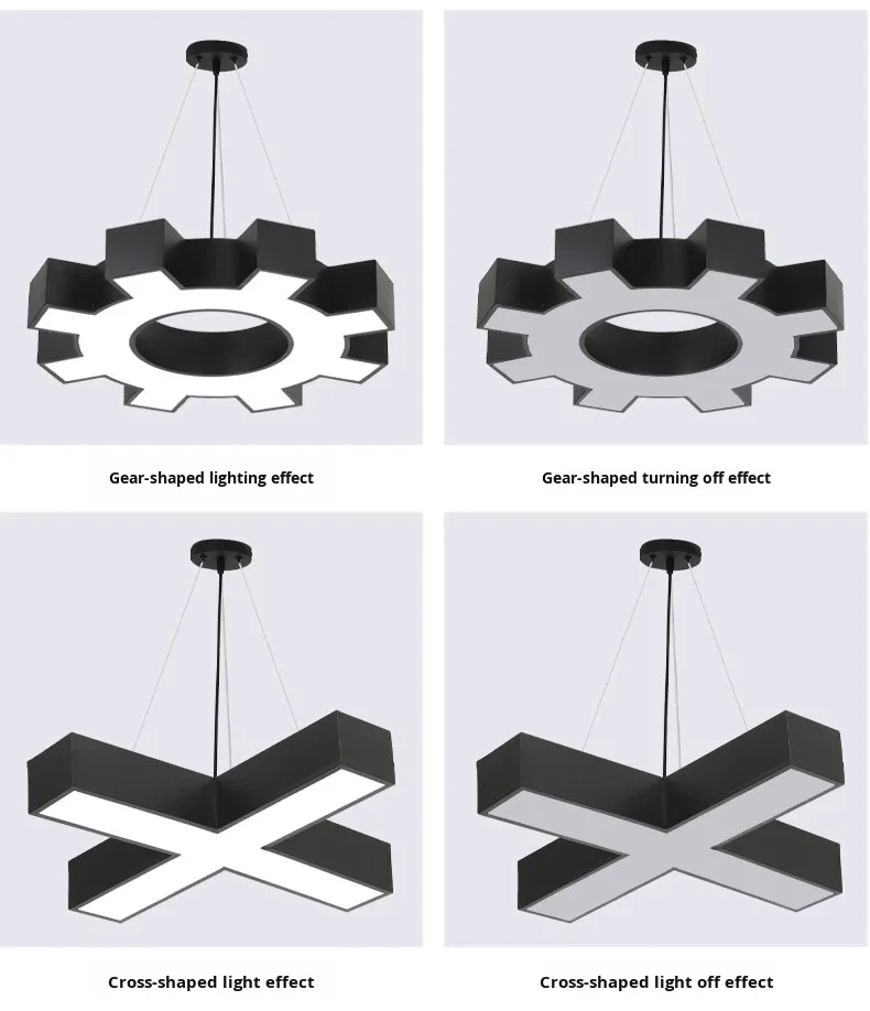 product creative shaped iron pmma hexagonal pendant light 6000k color temperature for office gym internet cafe mall industrial lighting-12