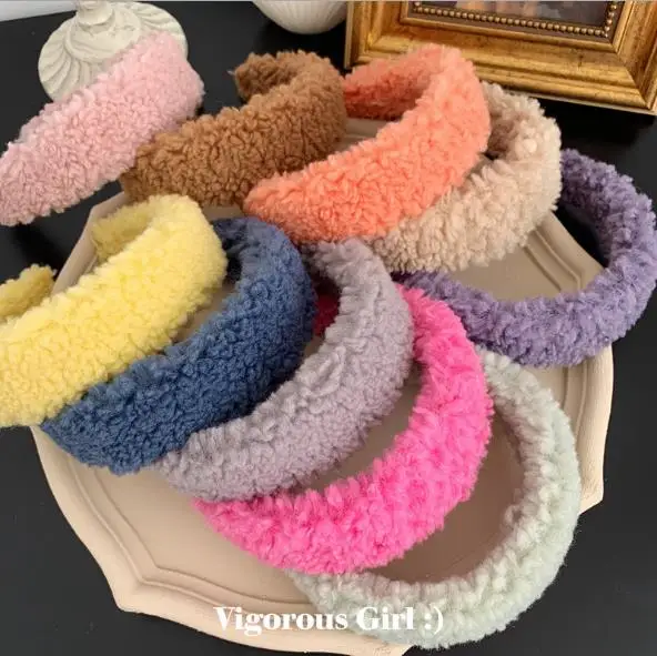 Warm lamb wool hairband ins Candy-colored wide-brimmed headband winter plush hairpin hair accessories