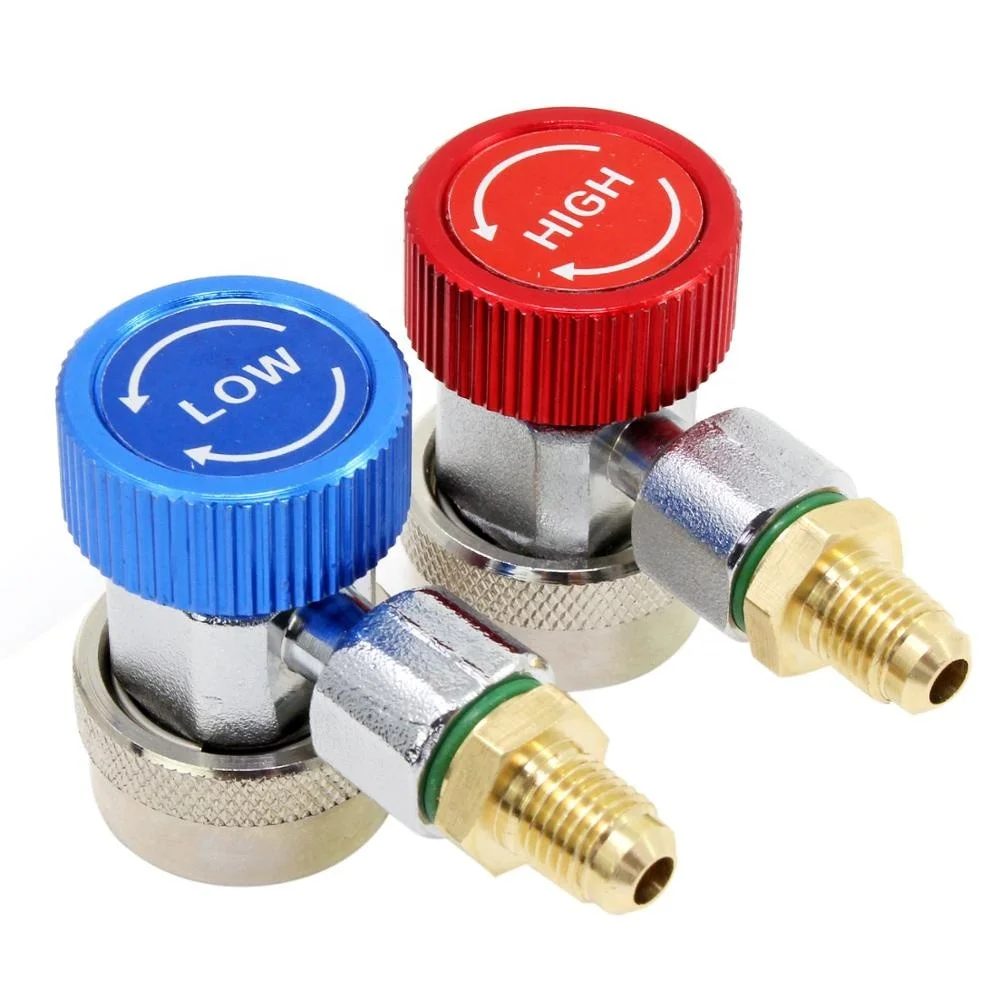 R134a Auto Car Quick Coupler Connector Brass Low & High AC Manifold Gauge Hose Conversion Kit for HVAC Auto Car Air conditioning Adjustable R134A Adapter 1 pair 