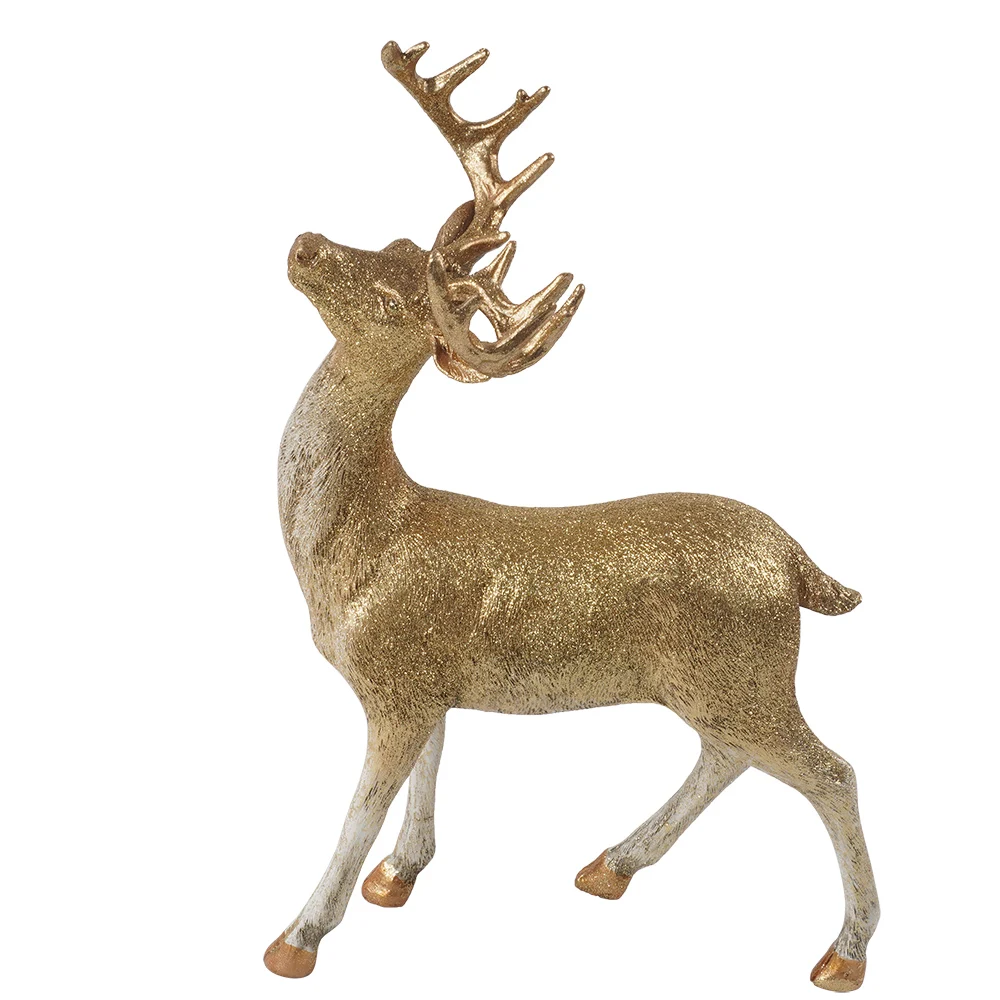Seasonal Indoor Decor Oem Big Glitter Resin Standing Reindeer Figurine