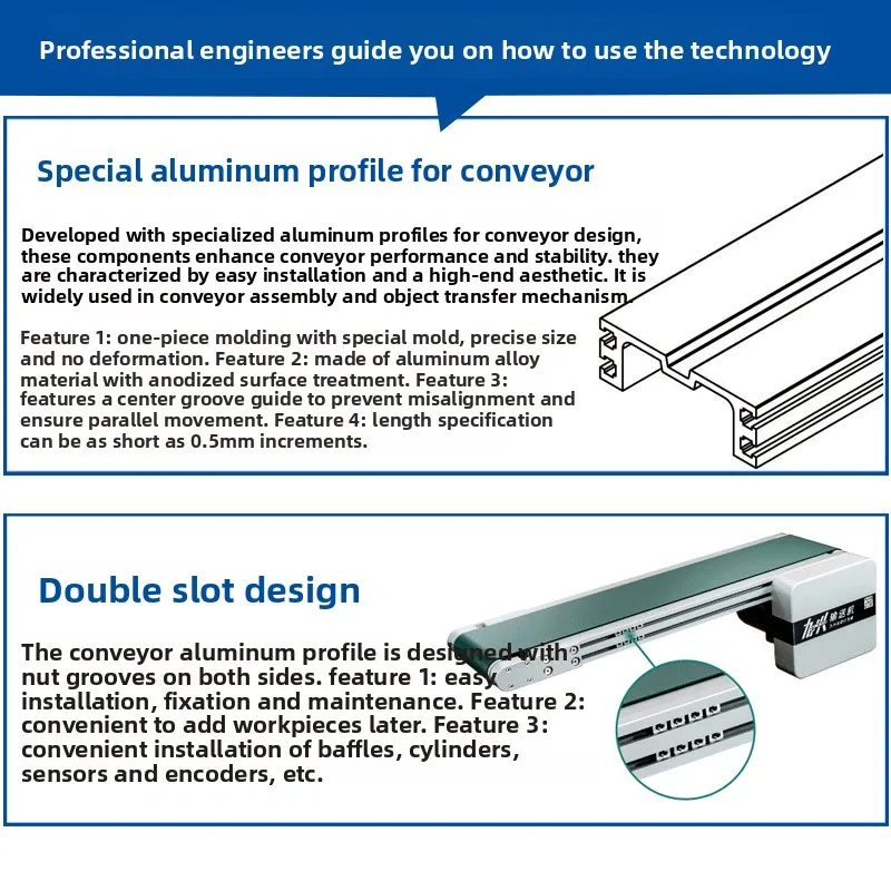 Small Conveyor Knife Edge Assembly Line Belt Conveyor Precision Manufacturer's Injection Molding Machine Aluminum Profiles details