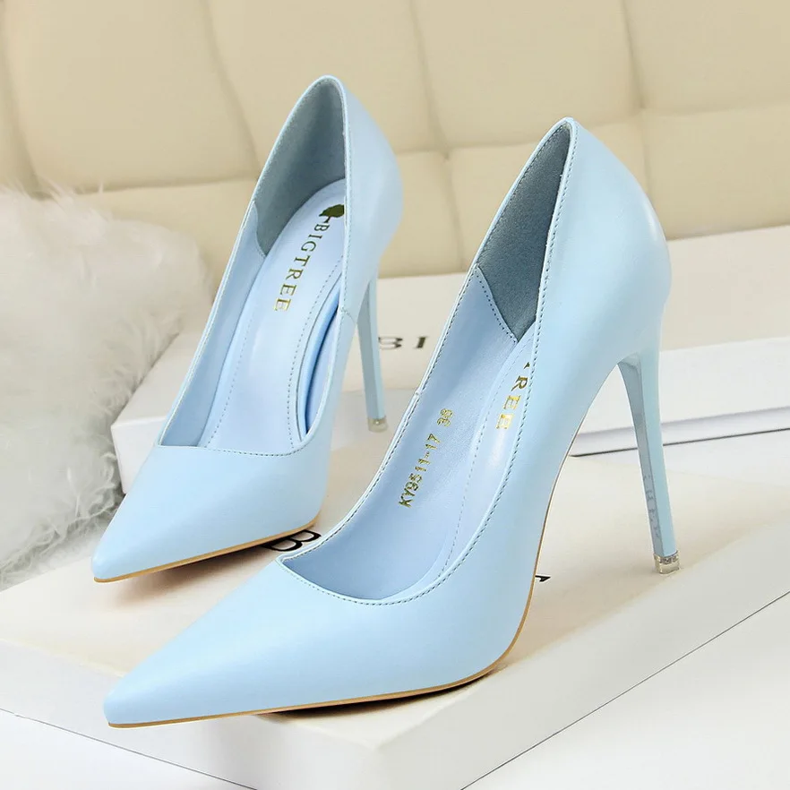 Luxury Women Dress Shoes High Heels Black Red pink PU Leather Pointed Toes  Pumps Dress Shoe