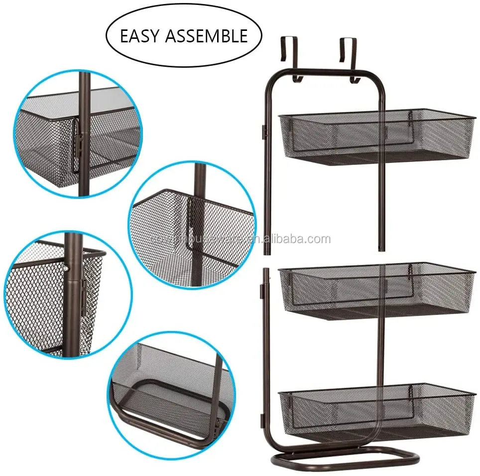 Over The Door Metal Organizer 3tier Hanging And Free Standing Mesh Storage Basket Rack Shelf