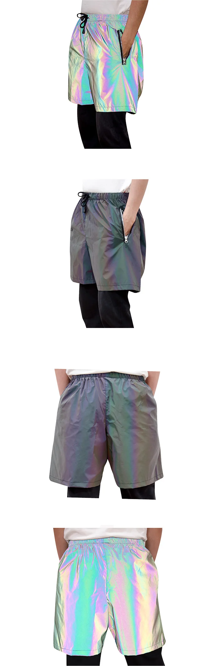 ZUJA Reflective Cargo Dark Rainbow Windproof Short Pants For Running