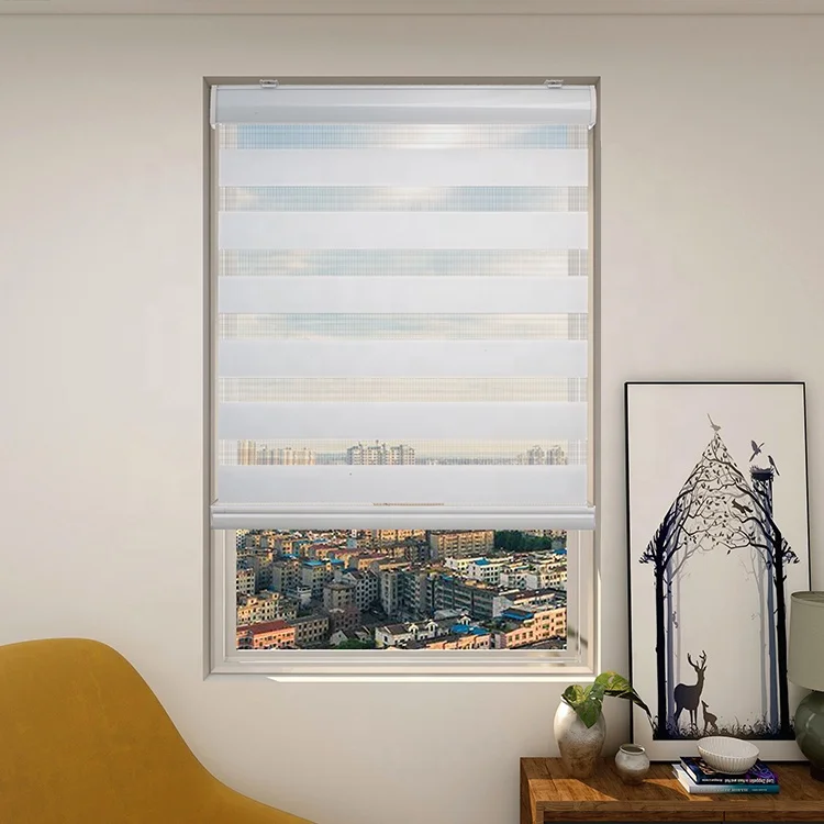 Motorized Smart Zebra Window Blinds Shades Made To Measure Blackout Electric Double Layer 5334