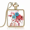 Dry Real Flower Pendant Necklace Square Glass Locket Pendant Charms