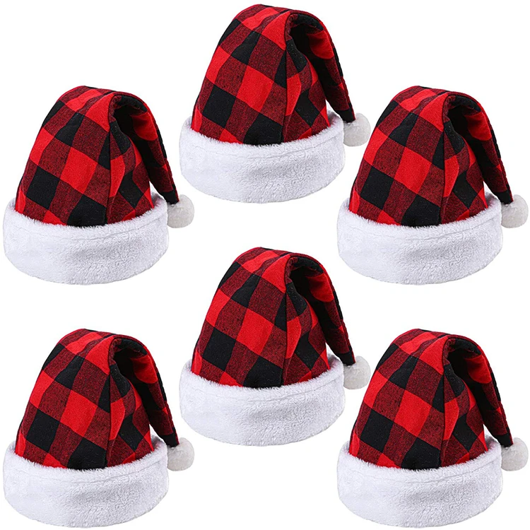 2020 Home Party Christmas Decoration Plaid Christmas Hats For Adults Santa Hat
