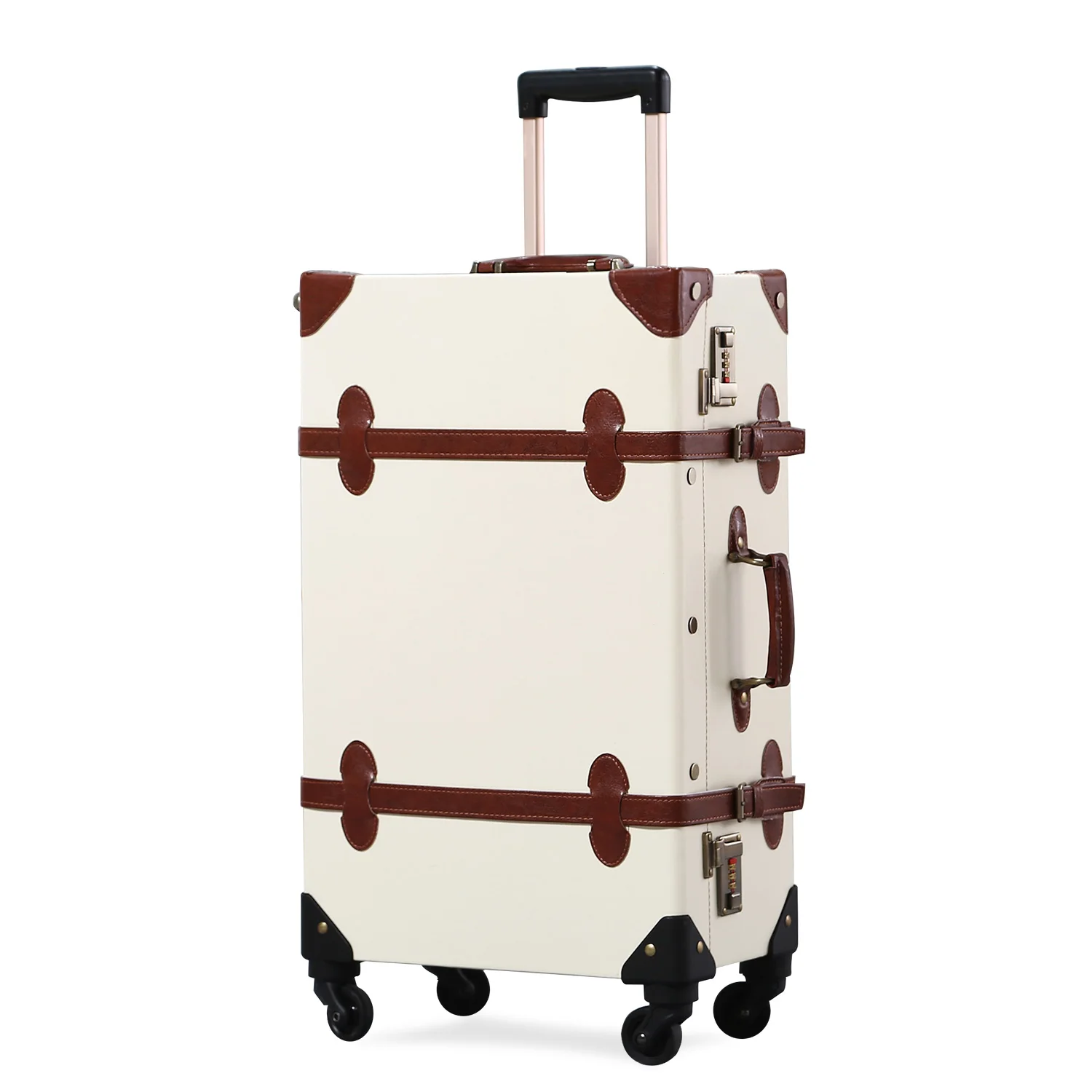 UNIWALKER 2 Piece Luxury Vintage Trunk Luggage Set Women Carry on Suitcase with Handbag 