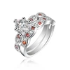White Gold heart red and clear cz Diamonds 925 silver wedding ring sets Vintage Style Bridal Rings