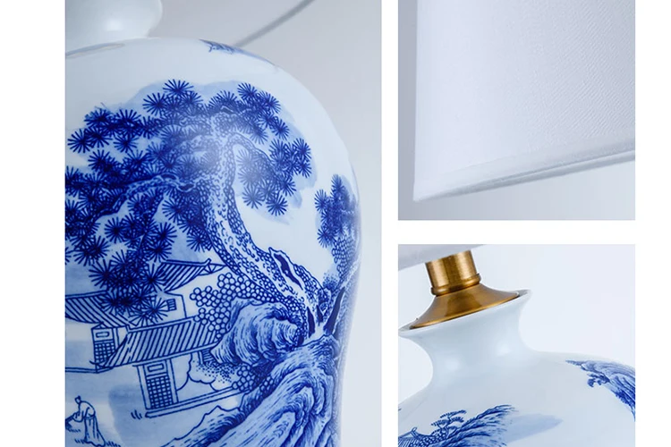 Factory supply Modern blue and white porcelain ceramics body fabric shade table lamp for Home use