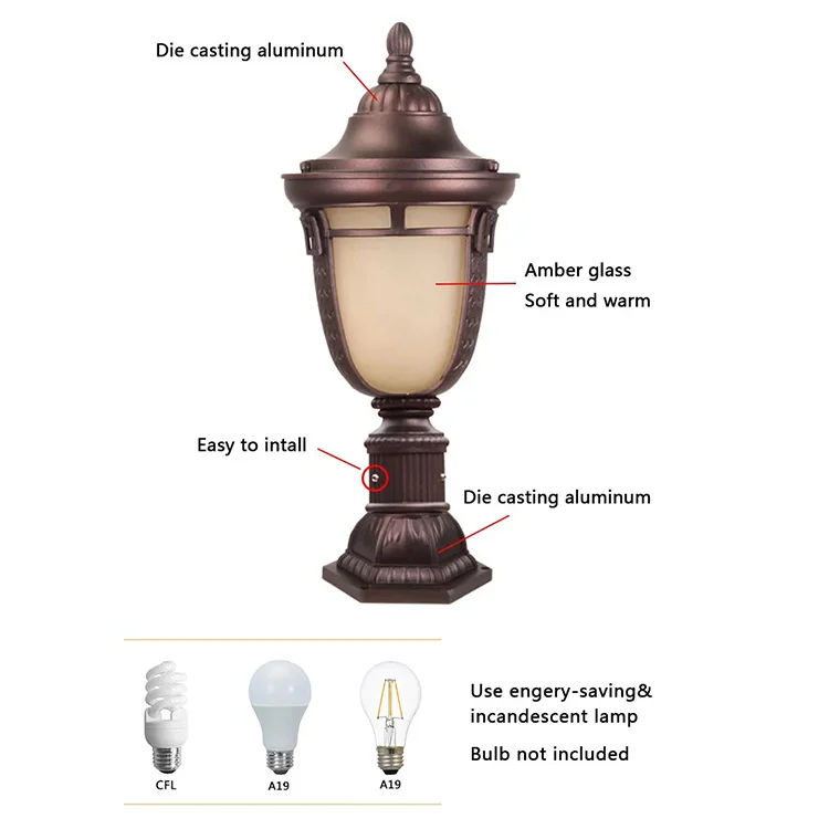 Factory price custom made outdoor waterproof  Ip54 European style vintage wall lamp garden lights post top light landscape light