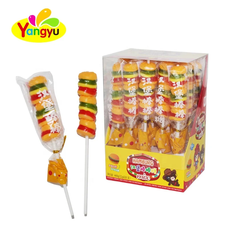 3 In 1 Hamburger String Jelly Lollipop Gummy Soft Candy Buy Hamburger