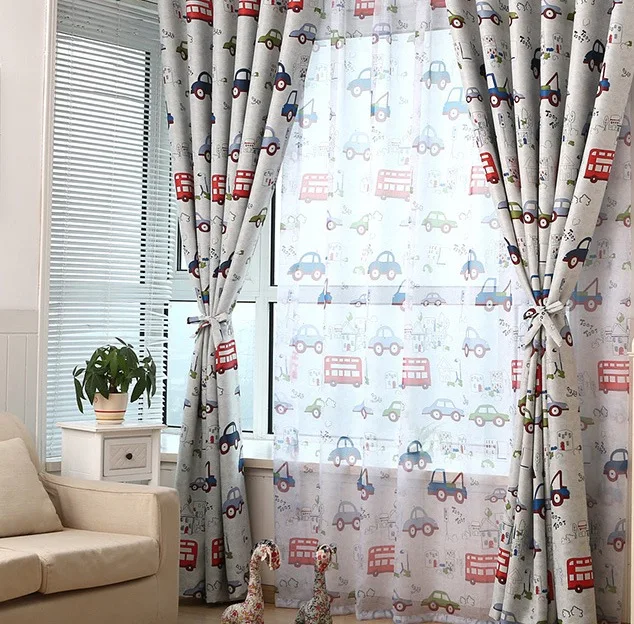 Cute Cartoon Design Little Cars Printed Shade Window Curtain With Sheer For  The Kids Room Children Bedroom - Buy Children Curtains Cartoon,Kids Room  Curtain,Kids Curtains Product on 