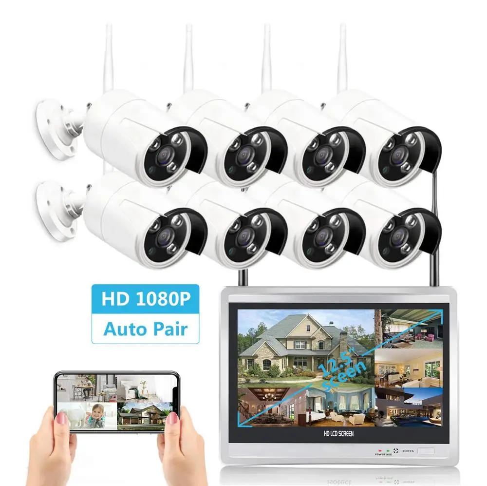 1080p Wireless Security Camera System With 8ch Nvr 12 Inch Lcd Monitor ...