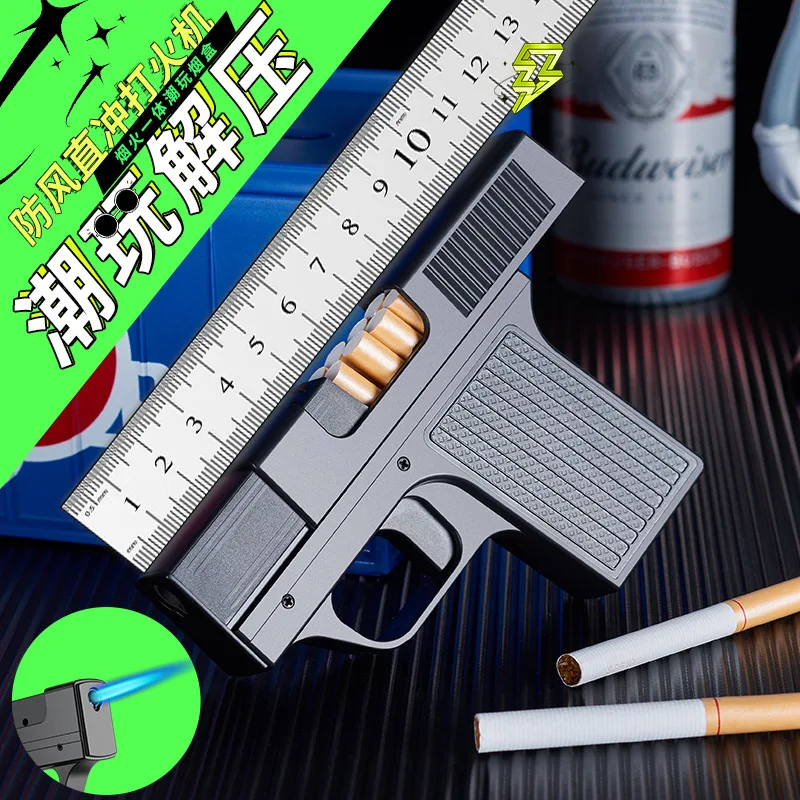2025 Personalized Cigarette Case with Windproof Inflatable Gun-shaped Lighter 10 Thick Cigarettes Gift Gun Lighter for Giveaways