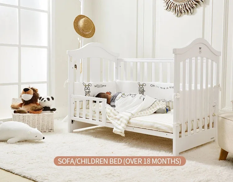 4 In 1function Luxury Safe Painted White Wooden Bed Crib Picture