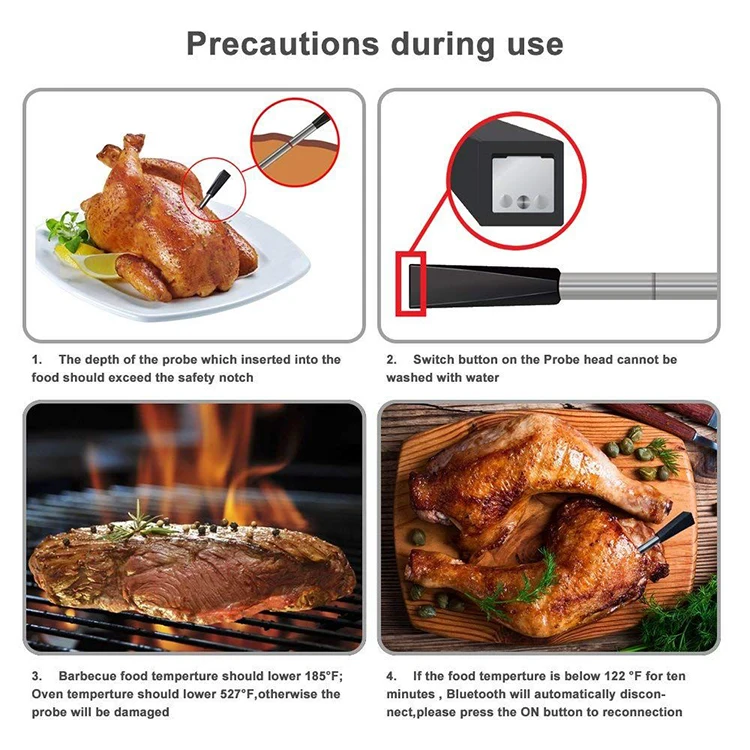 Waterproof Stainless Steel Probe Bluetooth Smart Digital Instant Read Kitchen Cooking Food Meat Thermometer
