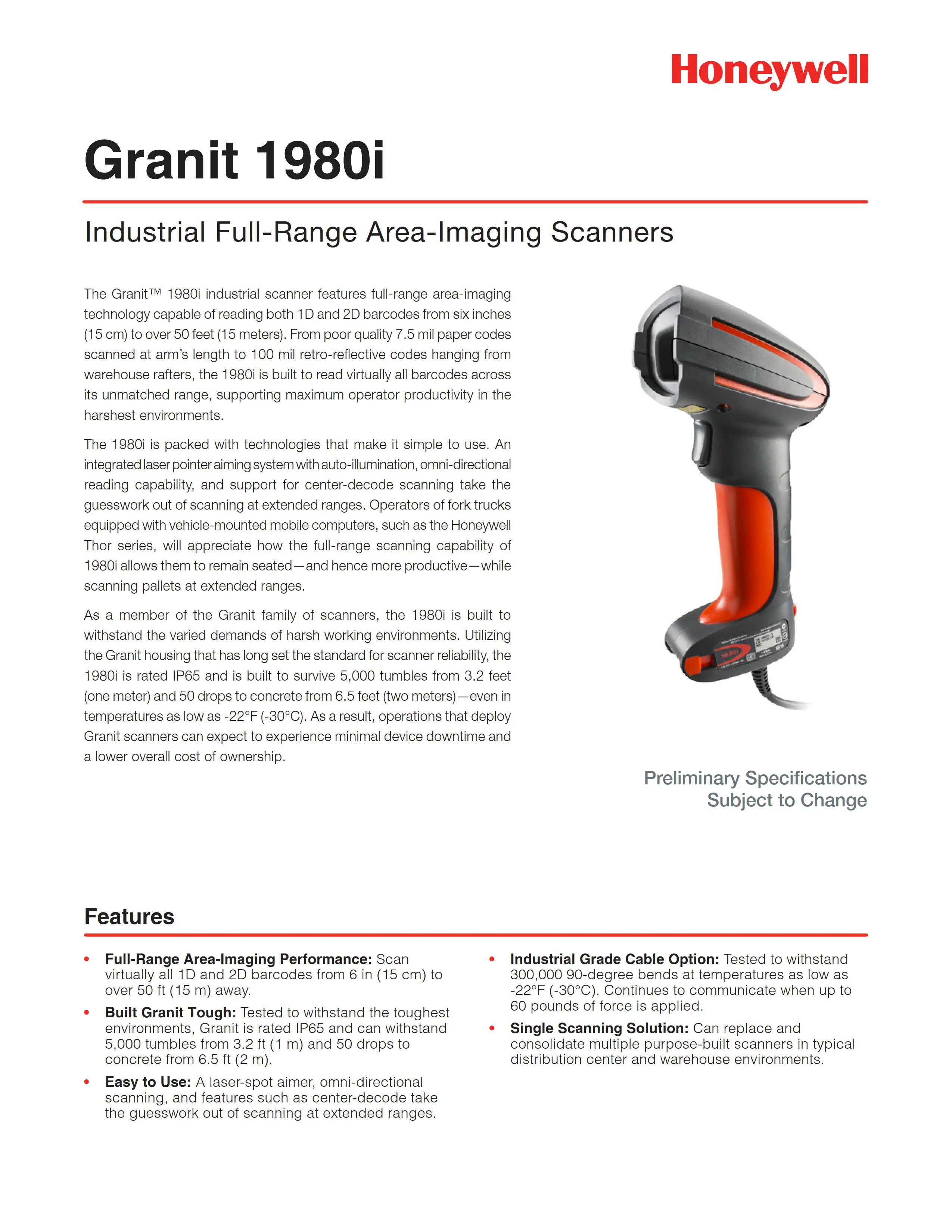 Honeywell Granit 1981i Heavy Duty Industrial Barcode Scanner