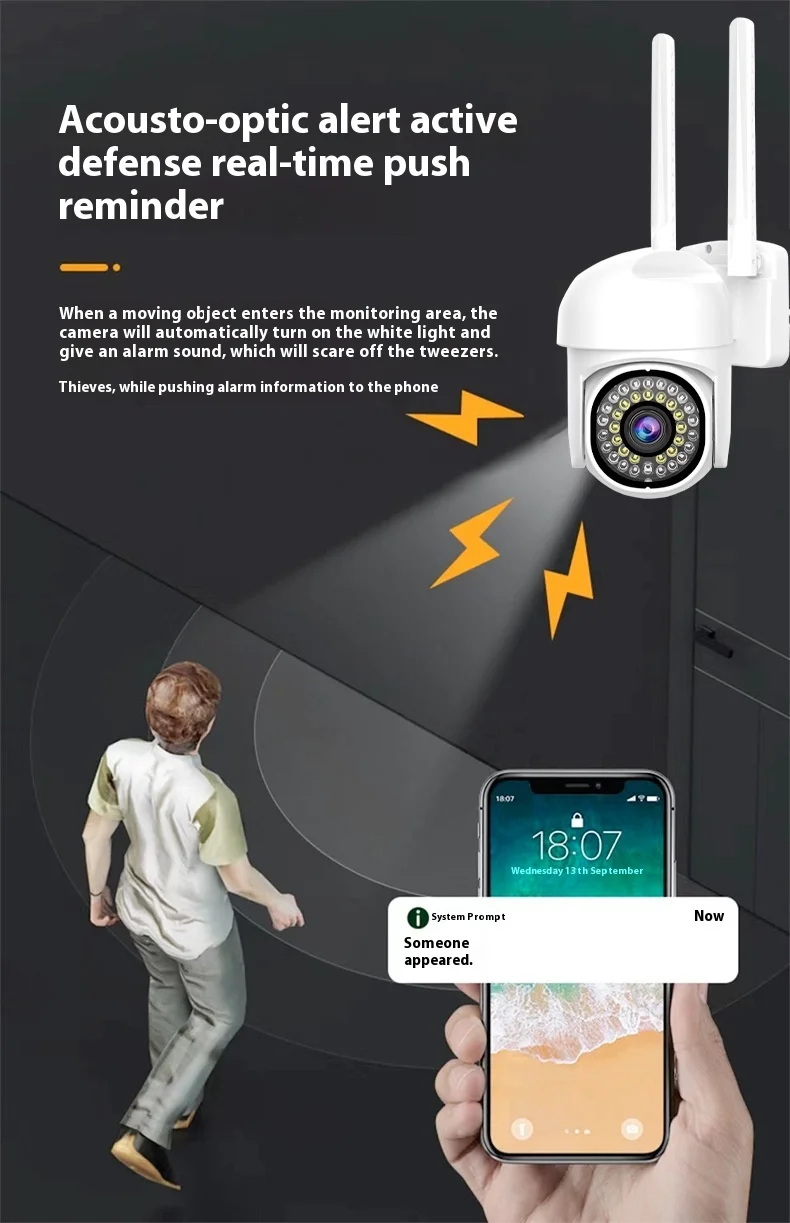 Cloudbirds V360pro 4G/WIFI Alarm Message Reminding System Rainproof Outdoor Mounted 36-Lamp Camera with Private Logo CMOS Cloud
