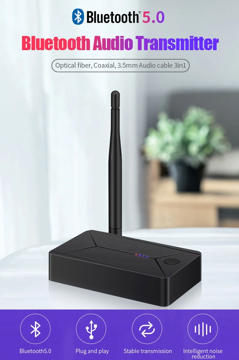 TX13 Bluetooth 5.0 Audio Transmitter 3.5mm AUX Coaxial optical Fiber Jack Stereo Wireless Adapter For TV PC Bluetooth Speakers - ANKUX.COM