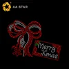 Merry Xmas rhinestone iron on hotfix transfer cheer bows for clothing