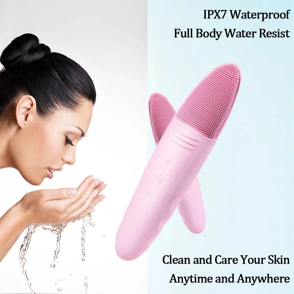 rechargeable face massage double side brush makeup remover facial brush mini electric sonic silicone facial cleansing brush 2021