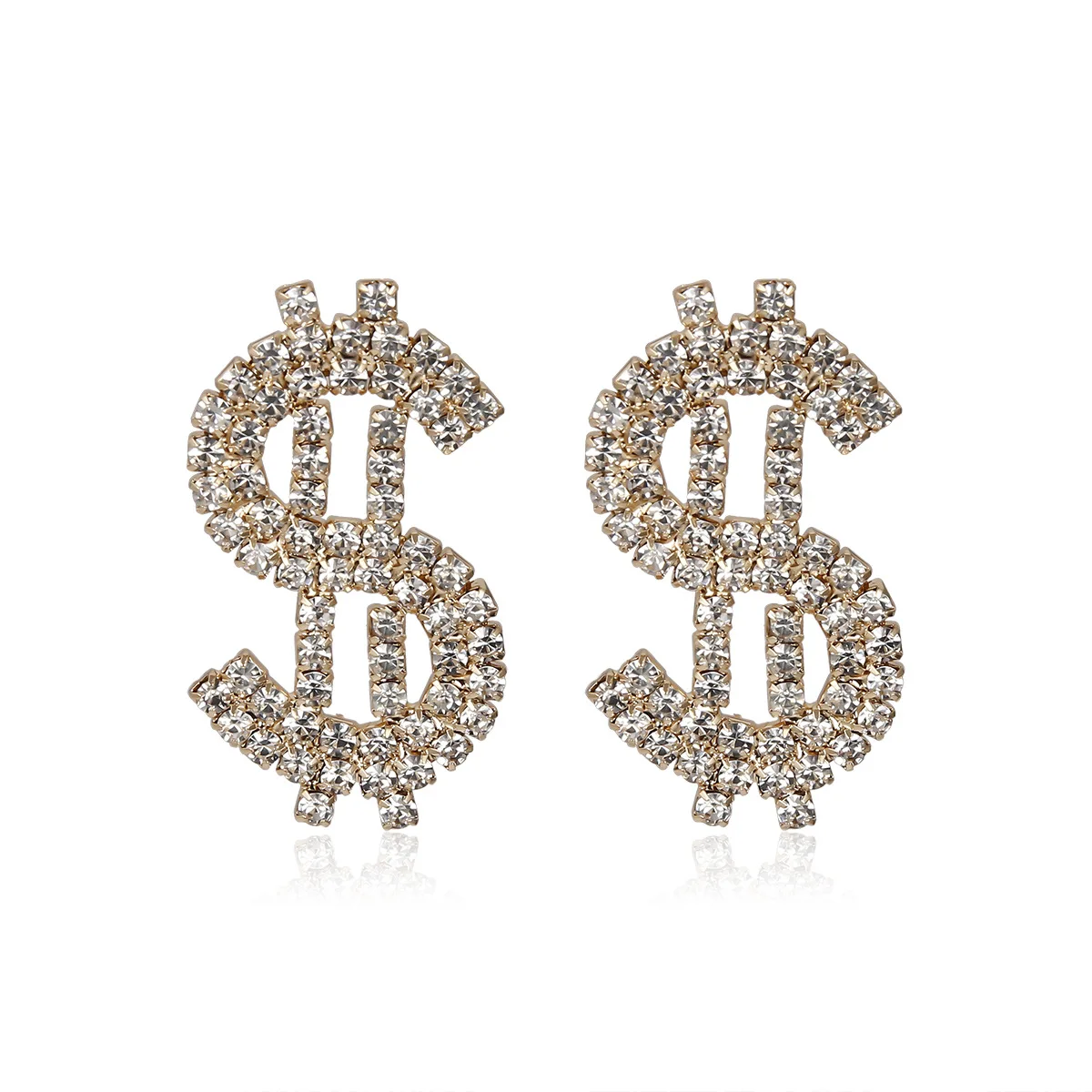 Personality Shiny Full Rhinestone US Dollar Stud Earrings for Women Bling Crystal Earrings Statement Party Jewelry Gift