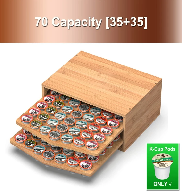 70 Capacity 2tier Bamboo Coffee Pod Holder Storage Organizer With Drawer For Keurig Kcup Pods