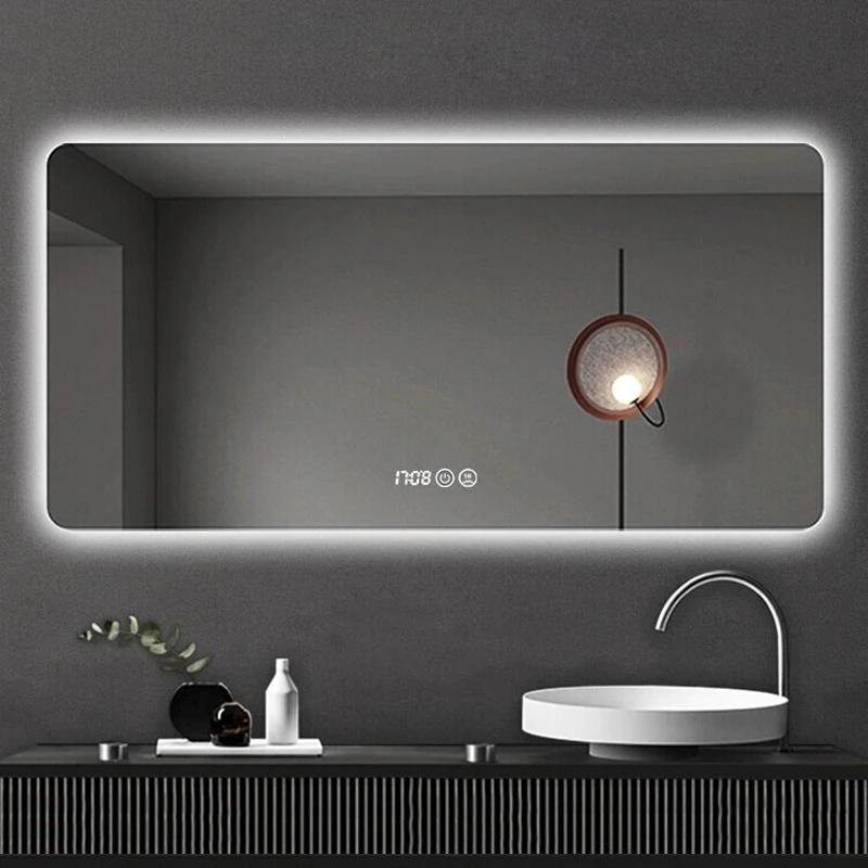 Modern LED Rectangle Illuminated Silver Lenses Bathroom Mirror Wall ...
