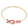 Alloy Gold Color Pink Butterfly BowKnot Open Cuff Trimmed Bangle Bracelet