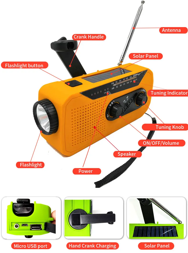 Red Cross Emergency Rechargeable Hand Crank Generator Dynamo Flashlight Radio With 2000mah