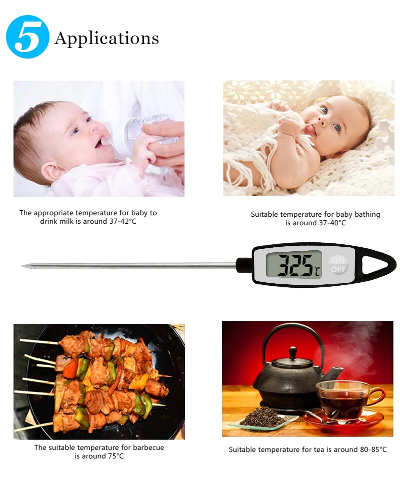 Ch105 Long Probe Baby Thermometer Instant Digital Food Thermometer