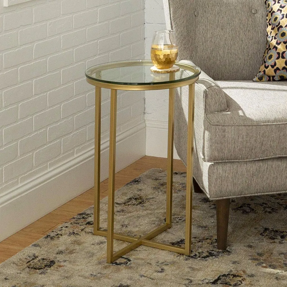 Modern Luxury Small Gold Glass Round Side End Table With Glass Top ...