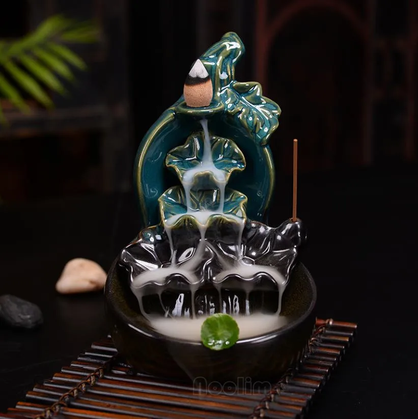 Details about   HOUSEEYOU Gourd and Lotus Waterfall Incense Burner 10PCS Cones Stick Holder Cen 