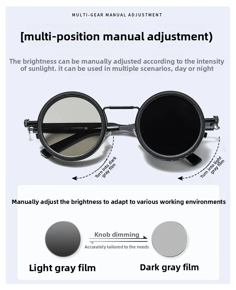 ND Filter Sunglasses 9-Level Adjustable Neutral Density Sunglasses Driving Outdoor Punk Polarized Sunglasses